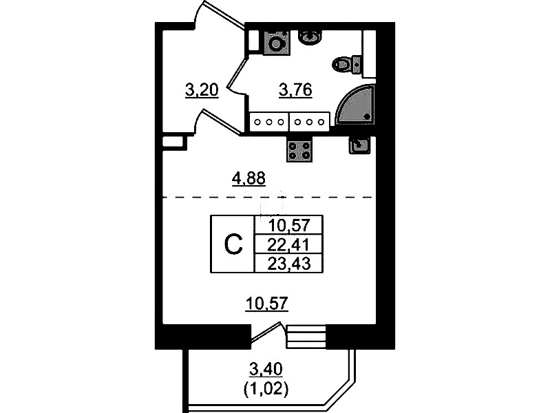 Квартира студия 23.43 м², 22/23 эт., ЖК «Живи! В Рыбацком»